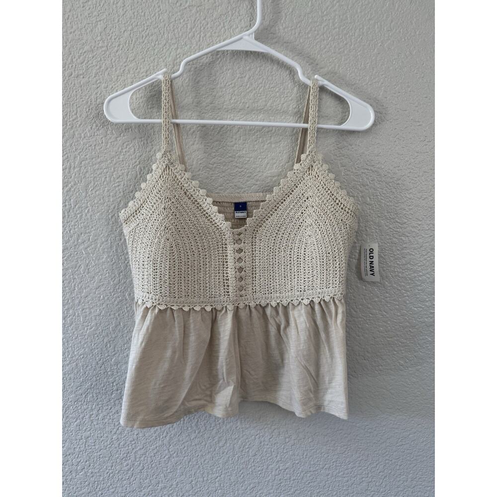 Old Navy Cream Crochet Babydoll Tank Top NWT Size Small Boho Cottagecore Cami - Picture 3 of 8